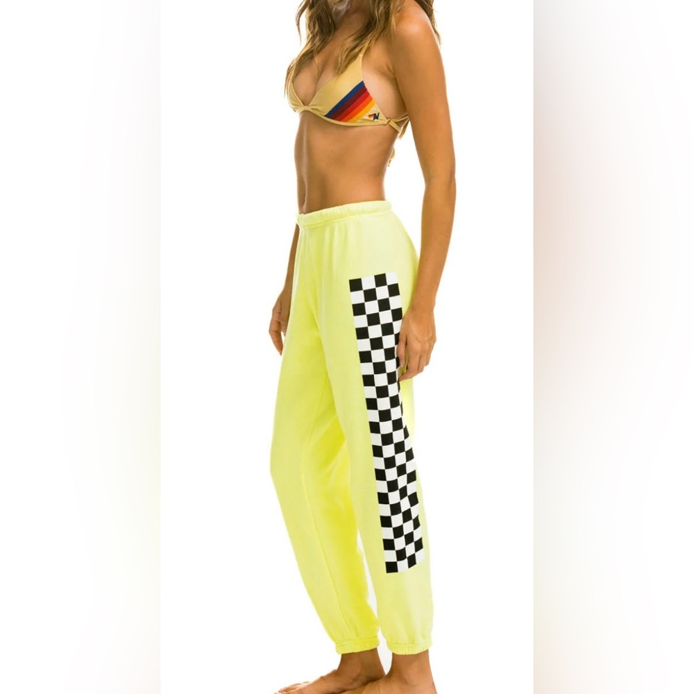 Aviator nation check LEG SWEATPANTS NEON YELLOW brand new!only tried on at home)
